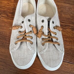 Sperry Beige Canvas Sneakers with Tan Leather Laces